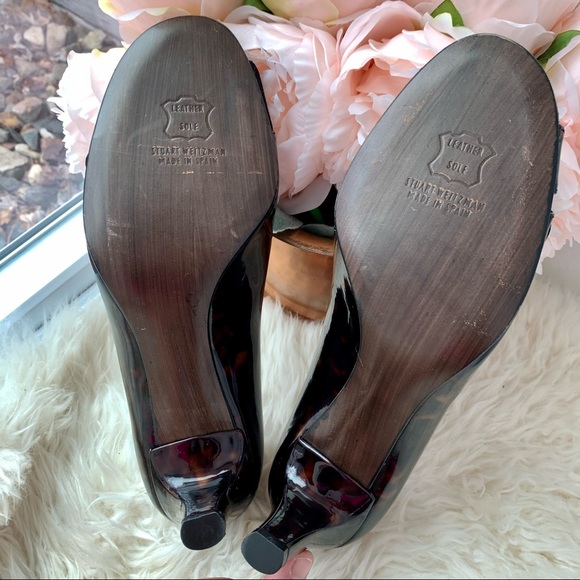Stuart Weitzman Tortoise Leather Suede Heel Pumps - Picture 12 of 15